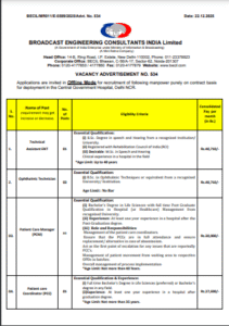 BECIL Various Post Vacancy 2026